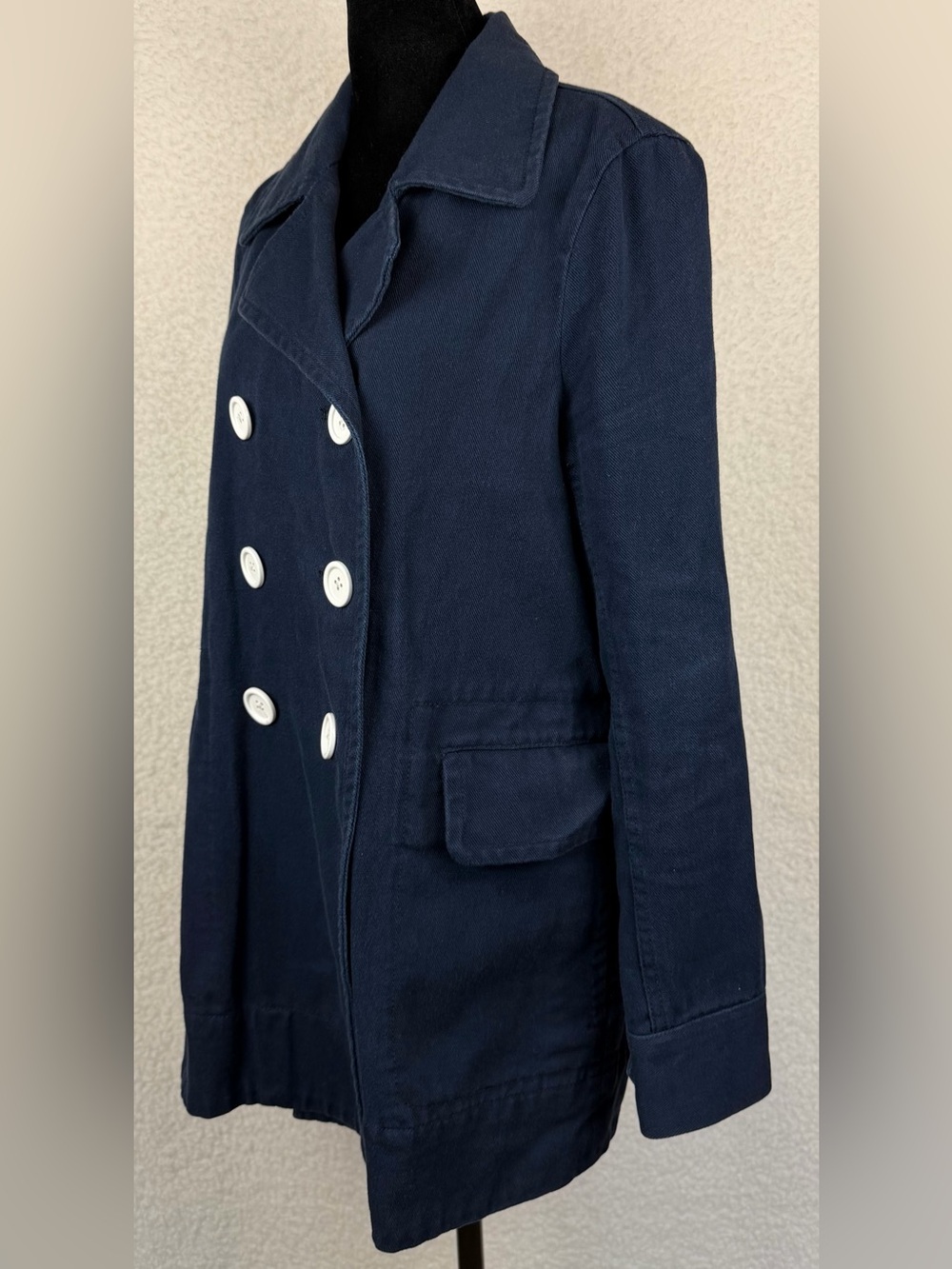 J. CREW • Navy/White Heavyweight Cotton Twill Double-Breasted Peacoat, 6 - Picture 6 of 14